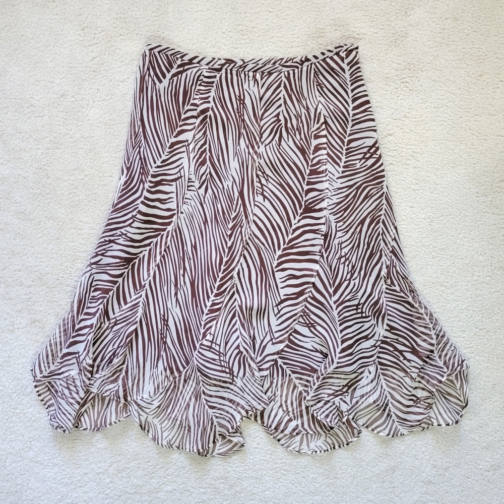 Vintage Silk Skirt Brown White Floral Print Layered Lined Size Small